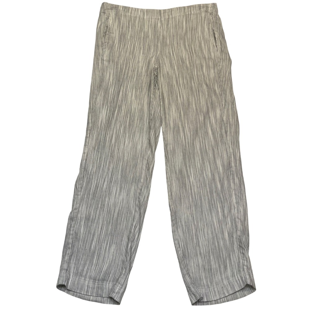 J. Jill Linen Stretch White Navy Stripe Coastal Minimalist Pull On Pants Size 12